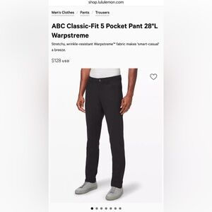 Lululemon Men’s ABC Classic Fit Warpstreme Pant, SIZE 35